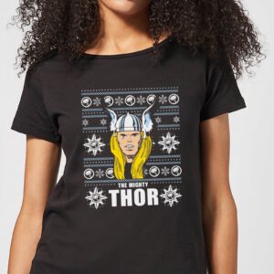 Marvel Thor Face Damen Weihnachts-T-Shirt – Schwarz – S – Schwarz