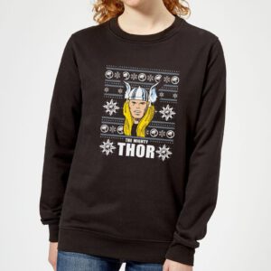Marvel Thor Face Damen Weihnachtspullover – Schwarz – L – Schwarz