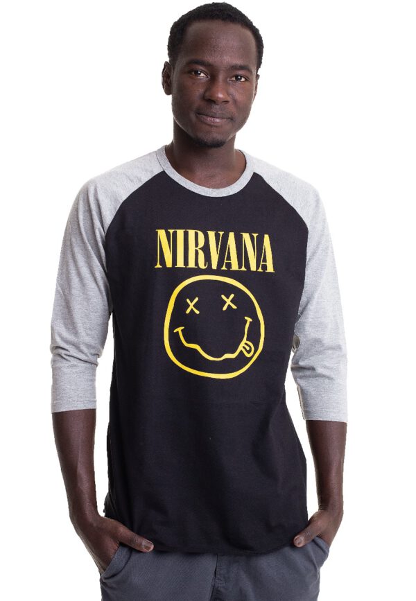 Nirvana - Yellow Smiley Black/ Grey - Longsleeves