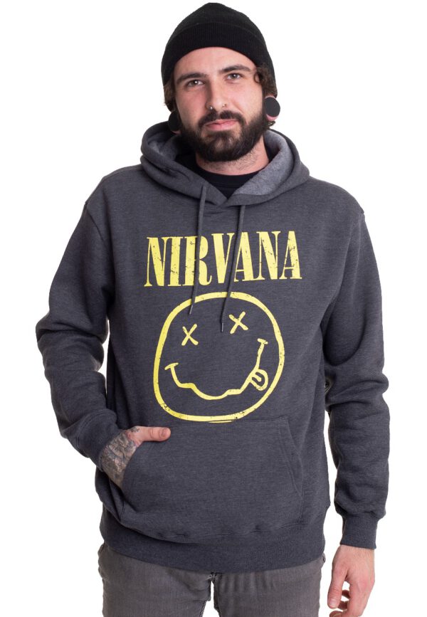 Nirvana - Yellow Smiley Charcoal - Hoodies