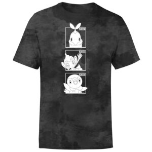 Pokemon Generation 4 Monochrome Starters Men’s T-Shirt – Black Tie Dye – S