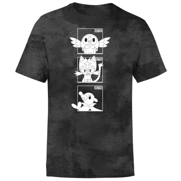 Pokemon Generation 7 Monochrome Starters Men's T-Shirt - Black Tie Dye - S