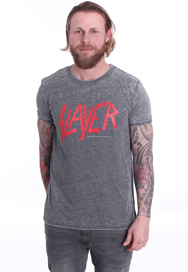Slayer - Classic Logo Burnout Grey - - T-Shirts