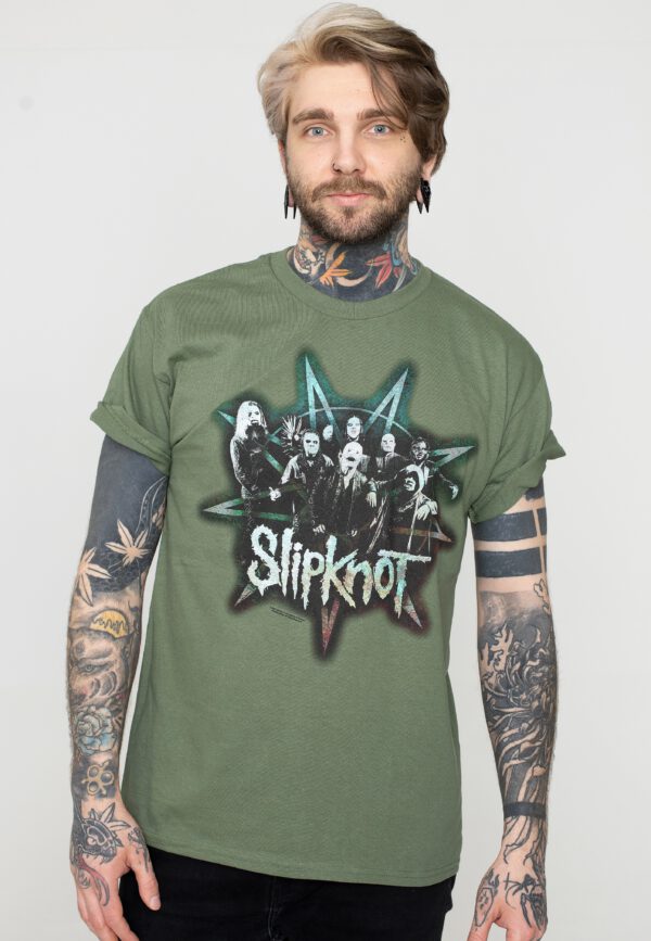Slipknot - Group Star Olive - - T-Shirts