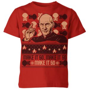 Star Trek: The Next Generation Make It So Kids‘ Christmas T-Shirt – Red – 3-4 Jahre