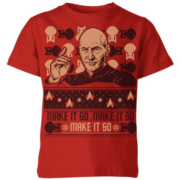 Star Trek: The Next Generation Make It So Kids' Christmas T-Shirt - Red - 3-4 Jahre