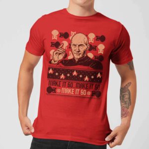 Star Trek: The Next Generation Make It So Men’s Christmas T-Shirt – Red – S