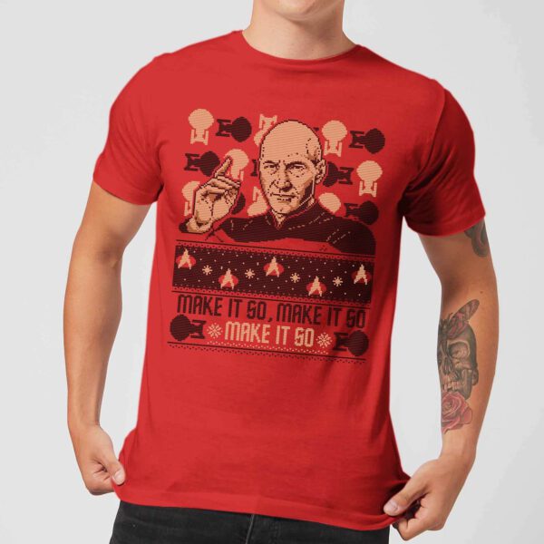 Star Trek: The Next Generation Make It So Men's Christmas T-Shirt - Red - S