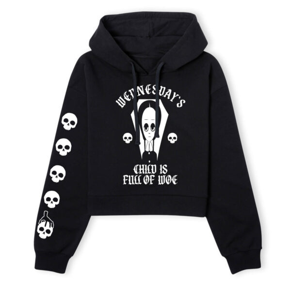 The Addams Family Wednesday's Child Is Full Of Woe Women's Cropped Hoodie - Black - S - Schwarz