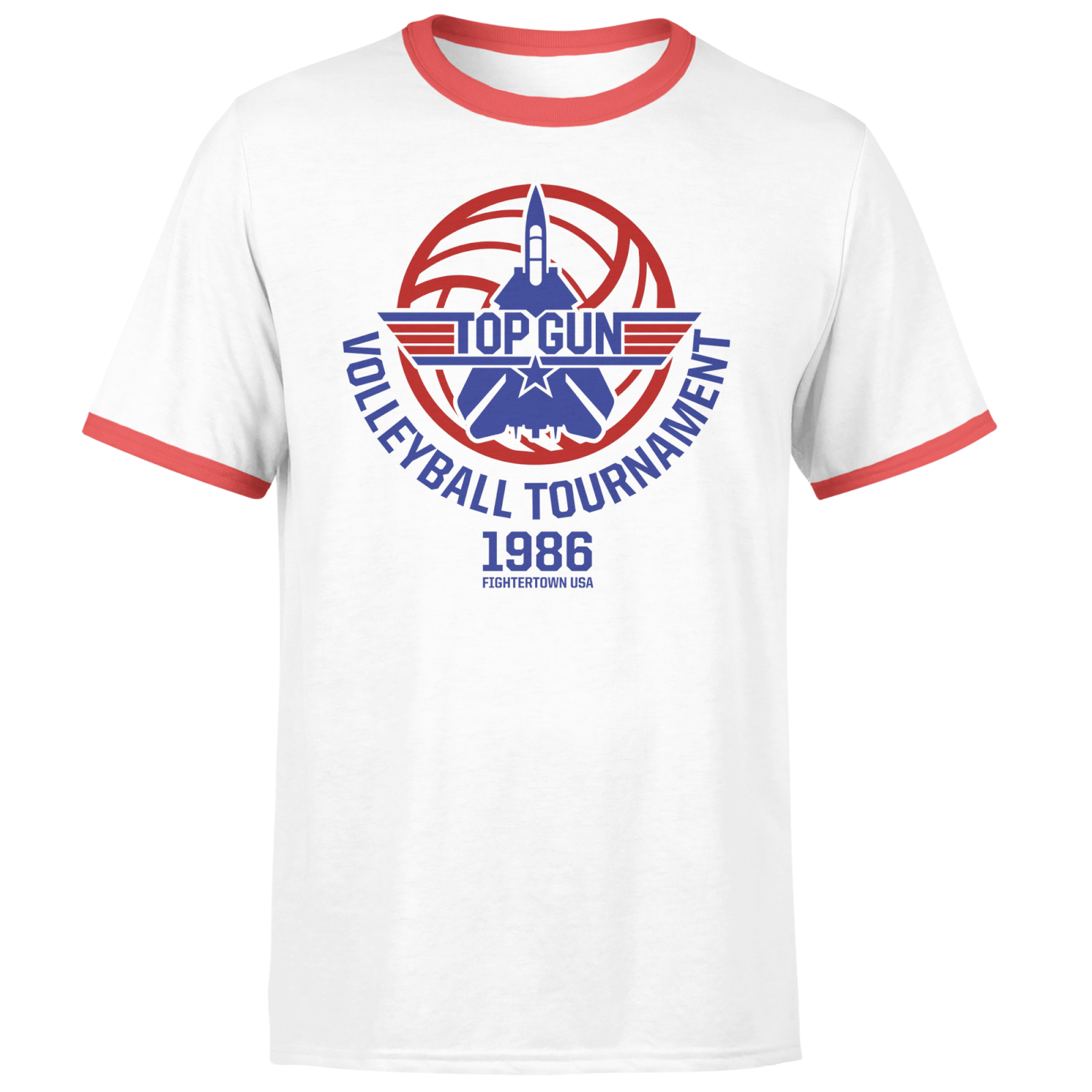 Top Gun Volleyball Tournament Unisex Ringer T-Shirt – White/Red – S – White/Red