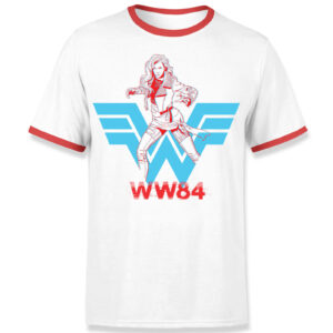 Wonder Woman Barbara Unisex Ringer T-shirt – Weiß / Rot – S – Weiß