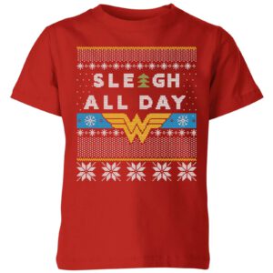 Wonder Woman ‚Sleigh All Day Kids‘ Christmas T-Shirt – Red – 3-4 Jahre – Rot