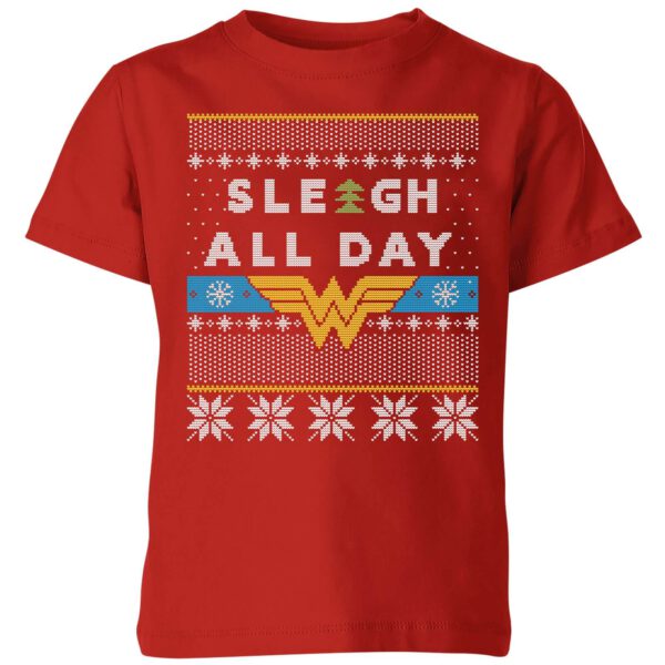 Wonder Woman 'Sleigh All Day Kids' Christmas T-Shirt - Red - 3-4 Jahre - Rot